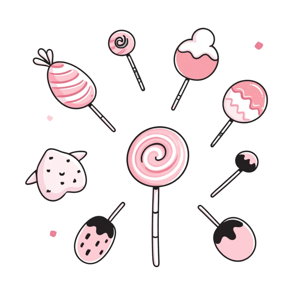 A4 portrait aspect ratio, high resolution, Japanese hand-drawn style, pink candy theme, with cute sweets, lollipops, marshmallows, soft pastel gradients, no text, for print or portrait use sticker