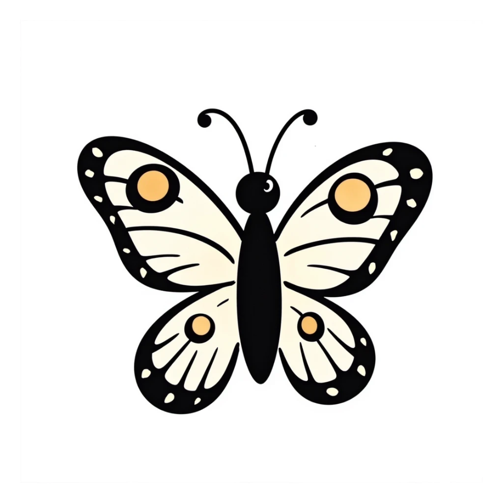 colorful butterfly, playful crayon doodle style, simple and childlike, centered on white sticker