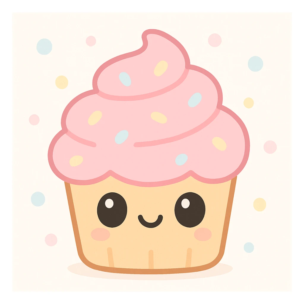 cute cupcake with pink icing, kawaii style sticker