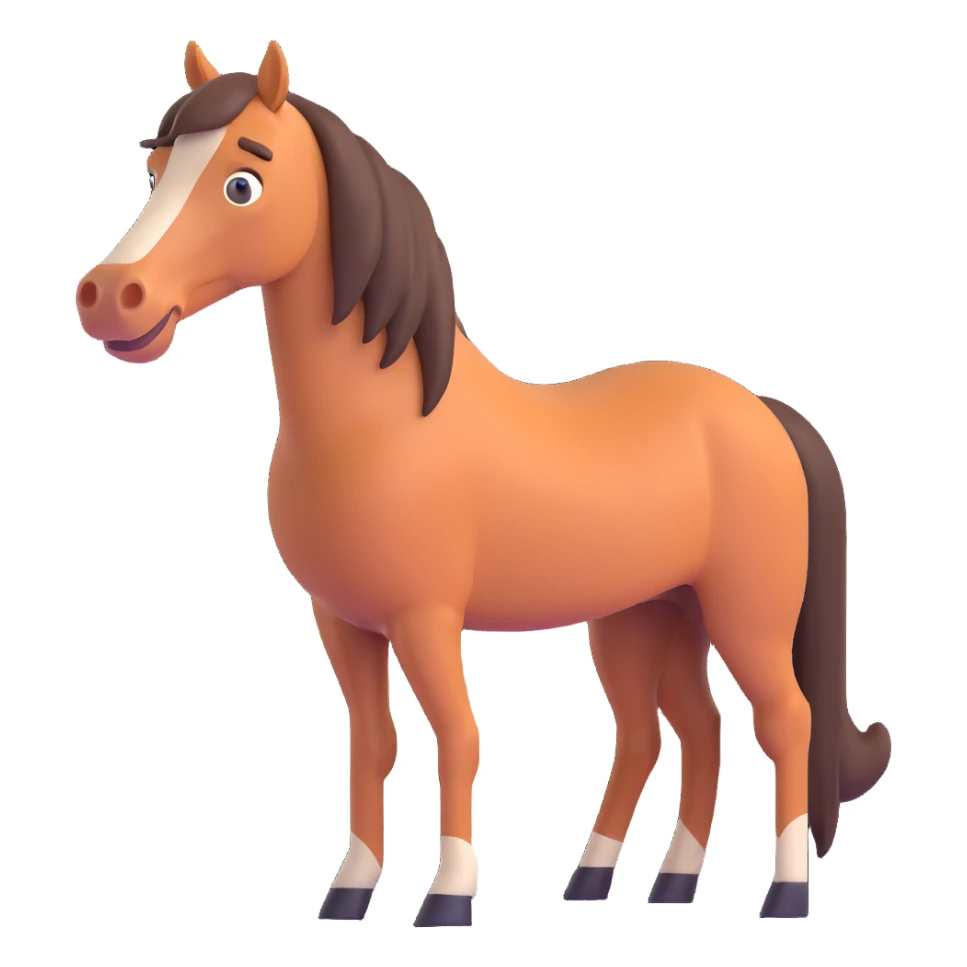 horse standing, isometric view, emoji style, surprised face sticker
