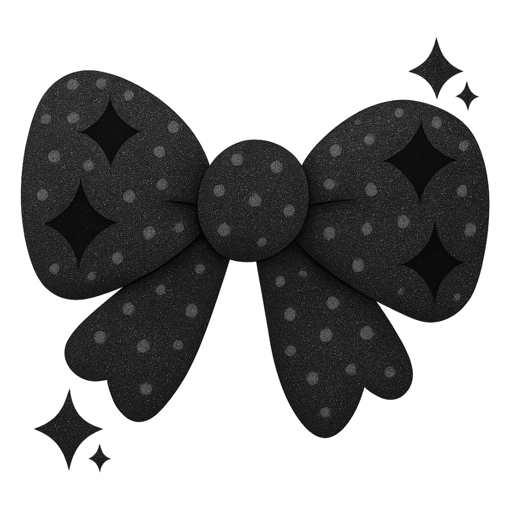 Make the glittery bow black, keep it sparkling and decorative with no background. The style should be elegant and festive with shimmering texture and vibrant glitter details. sticker
