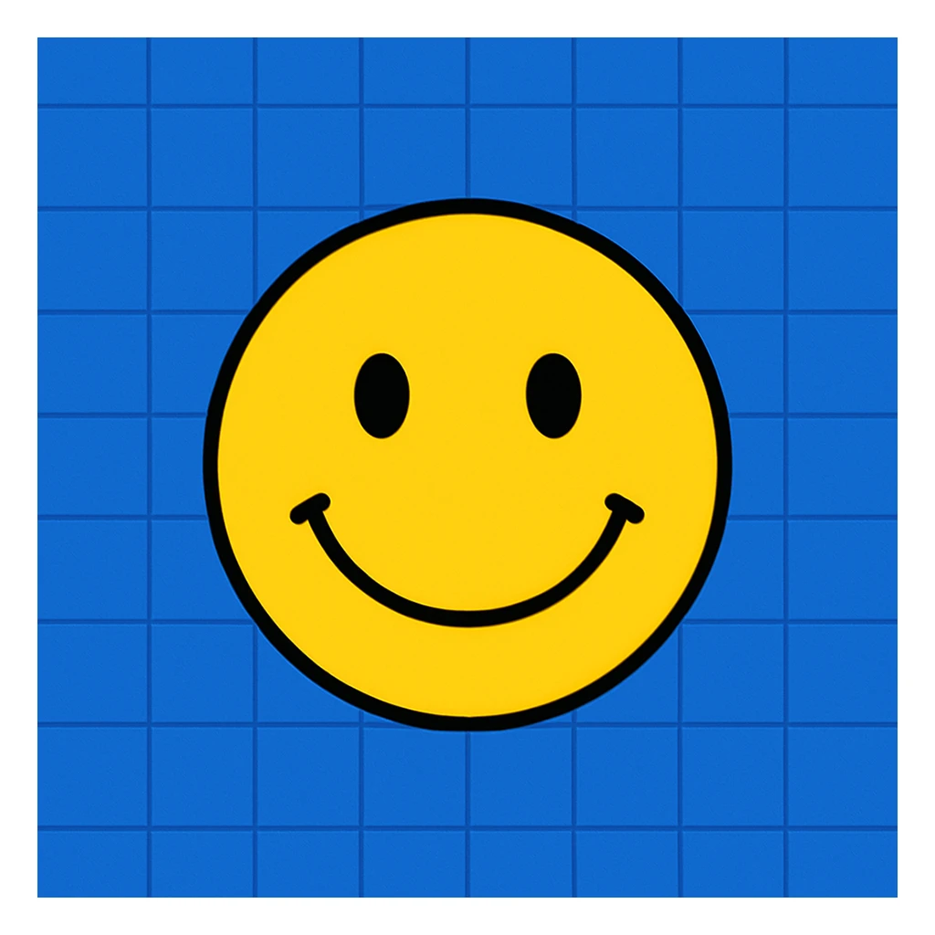 Frame 9: Fully blue background, grid lines almost all drawn, smiley face unchanged sticker