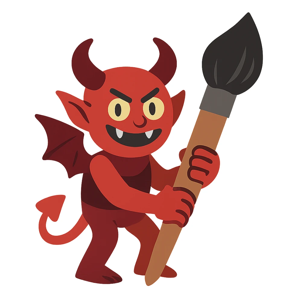 flat toon style demon with a paintbrush sticker