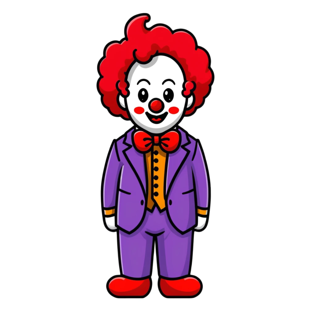 clown with bright red curly hair and white-red striped suit sticker