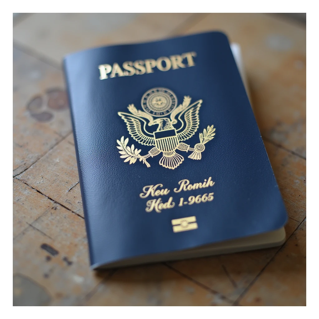 realistic passport with a visible embedded chip, detailed and clear sticker