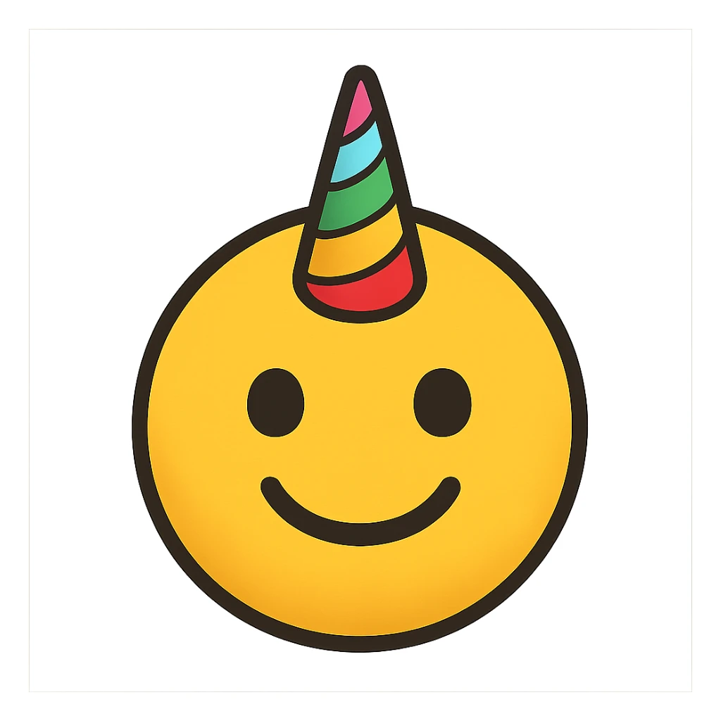 face with rainbow unicorn horn emoji, digital illustration sticker