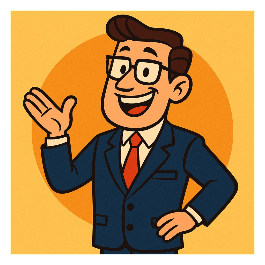 typical salesman wearing a suit with a friendly expression in cartoon style sticker