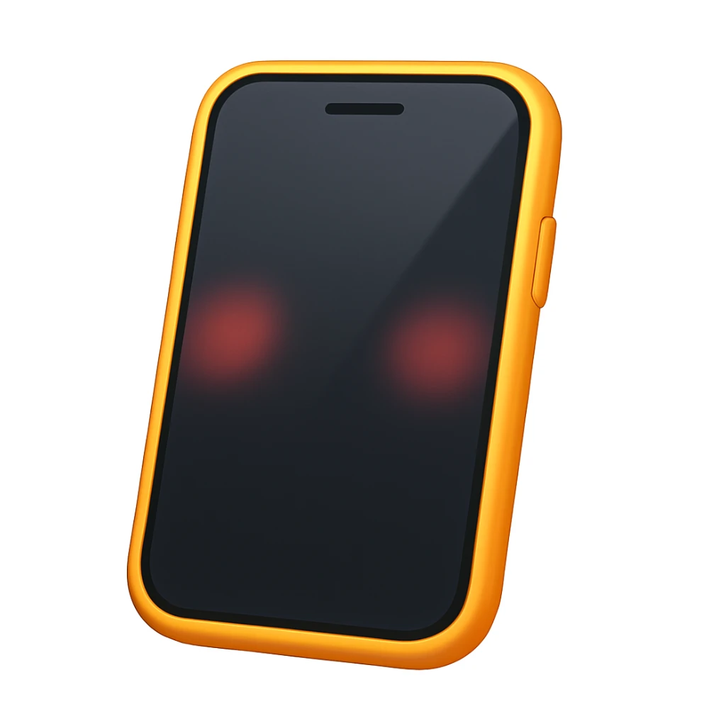 Edit the phone emoji exactly like the reference but remove the circle button at the bottom and show some of the side of the phone, in iOS emoji style. Add a slight blush to the phone. Keep all other details and style the same as the iOS emoji style. sticker