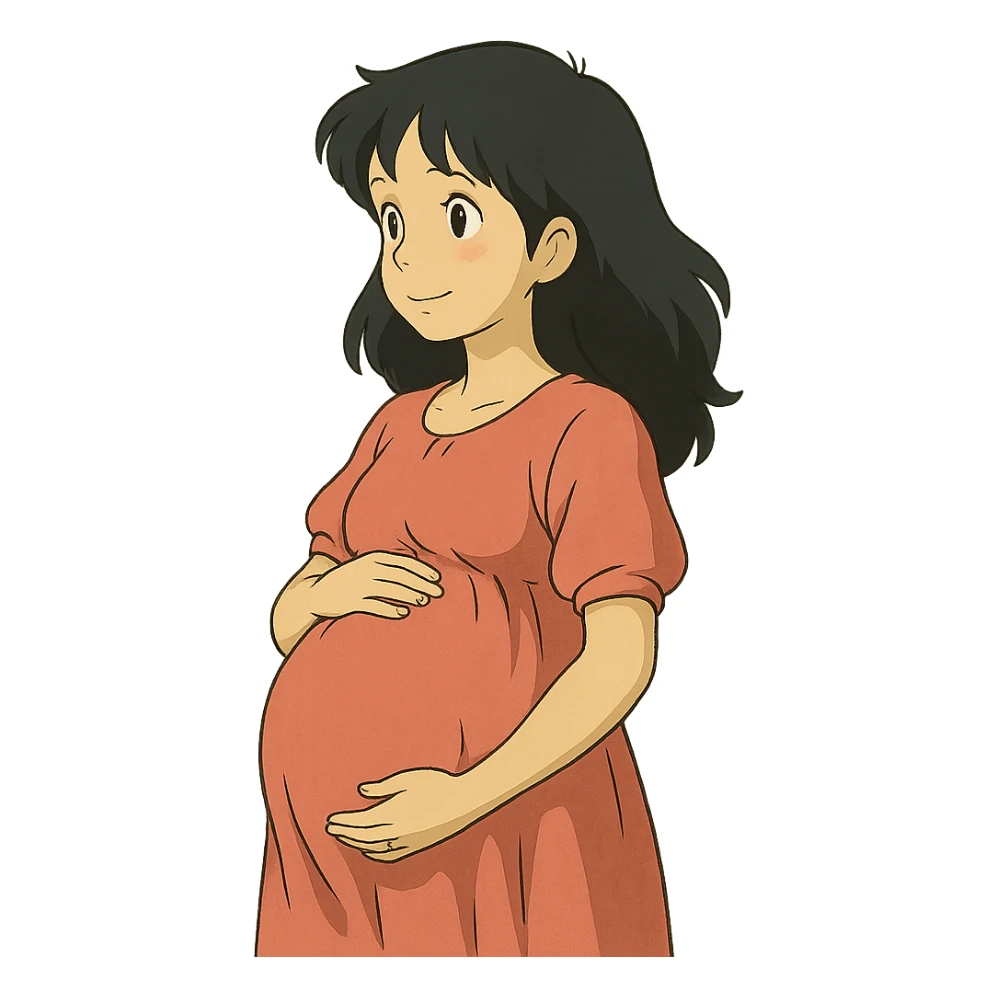 ghibli style pregnant woman with black hair sticker