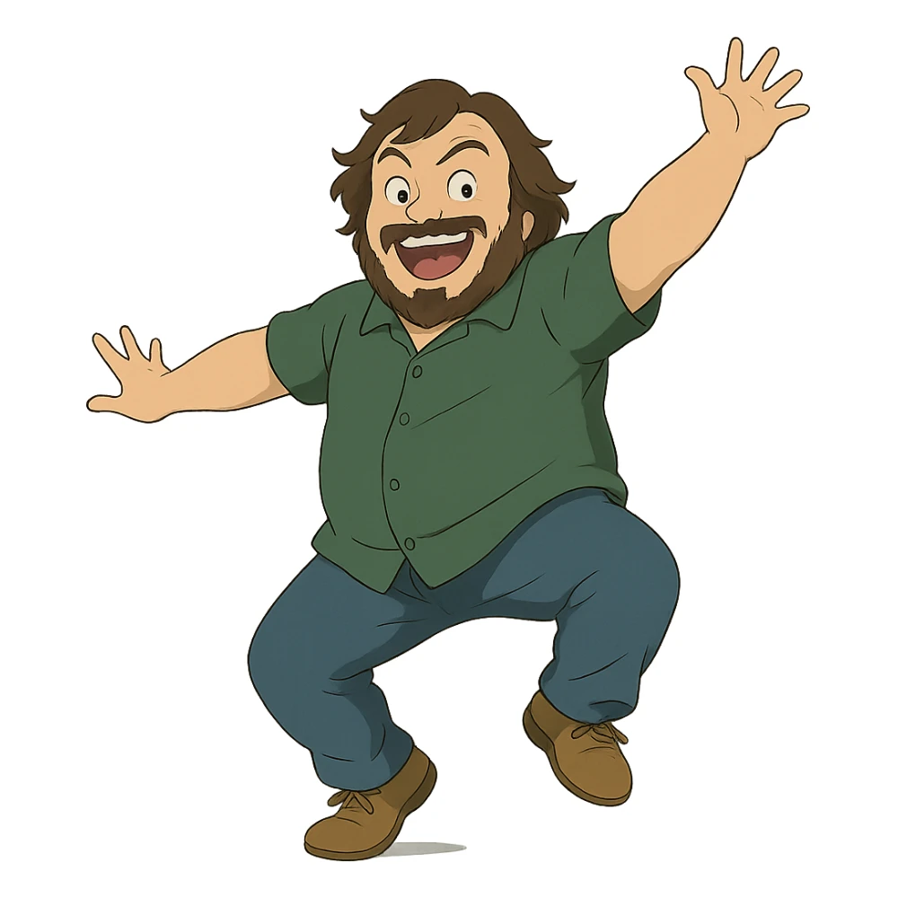 ghibli style illustration of Jack Black in a playful pose sticker