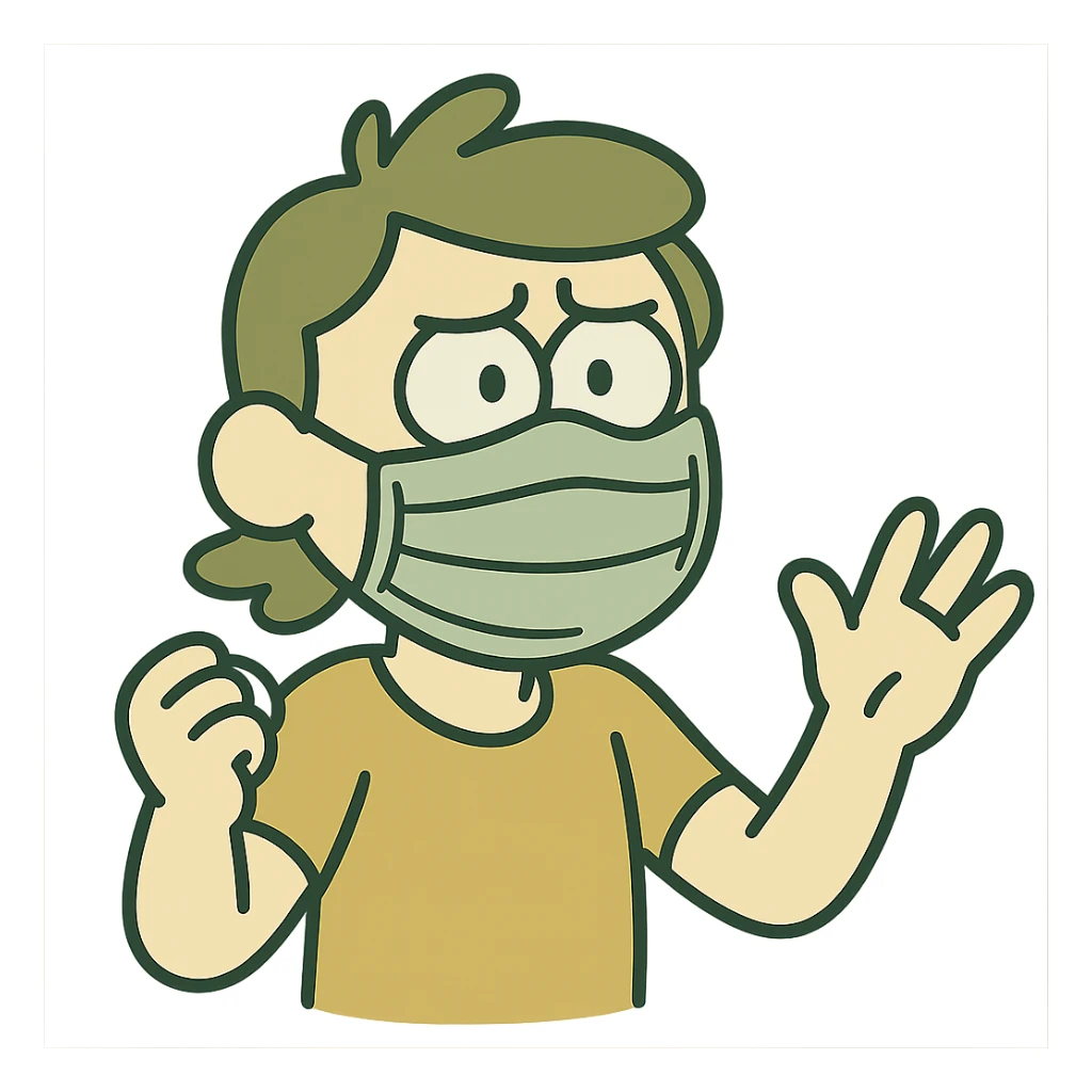 covid mask, modern look, green gold and white color scheme, rounded shapes, simple design sticker