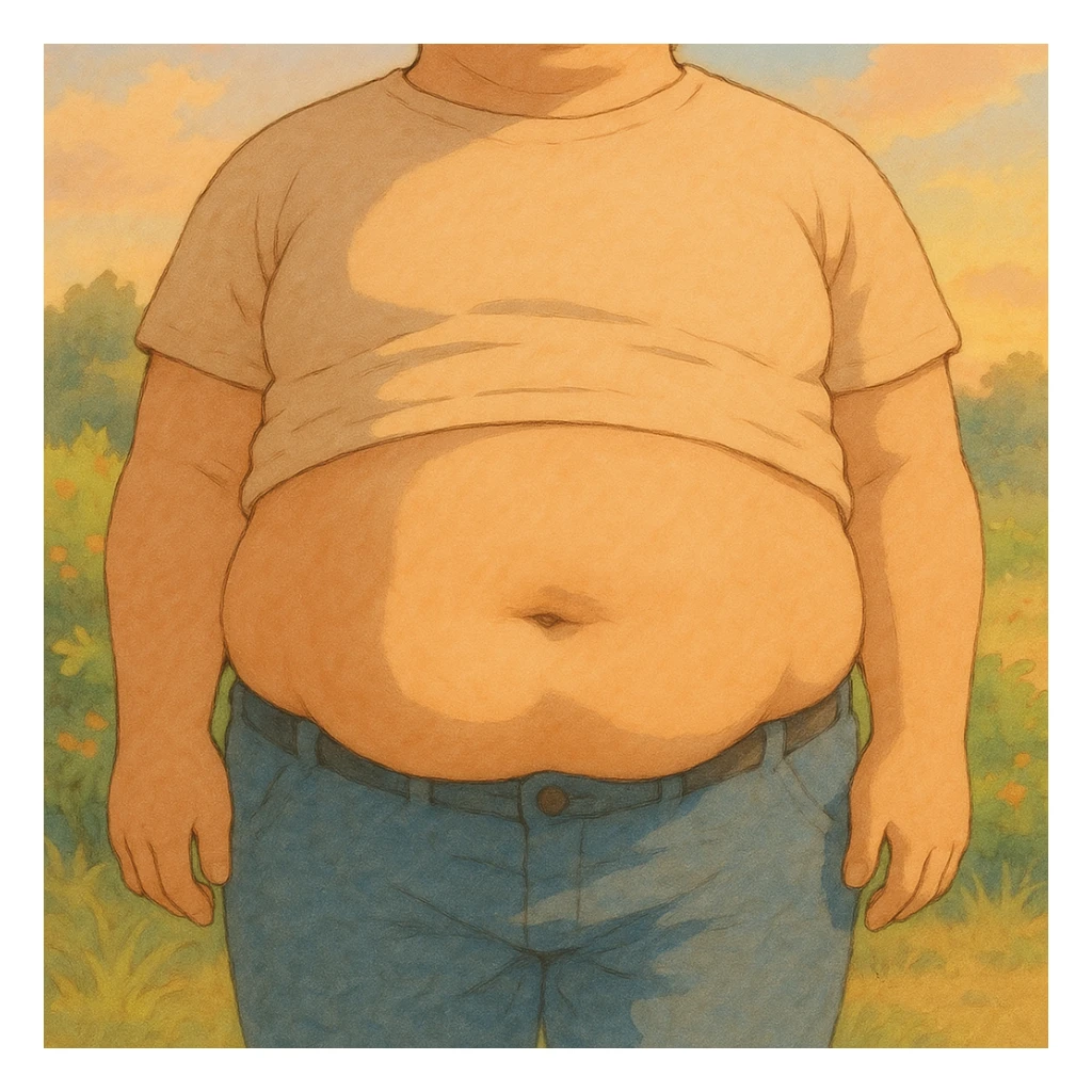 abdomen with subcutaneous fat, ghibli style, soft details, warm atmosphere, pastel colors sticker