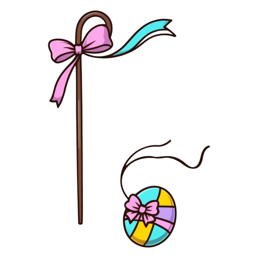 Easter whip with decorative ribbons and bows in pastel colors sticker