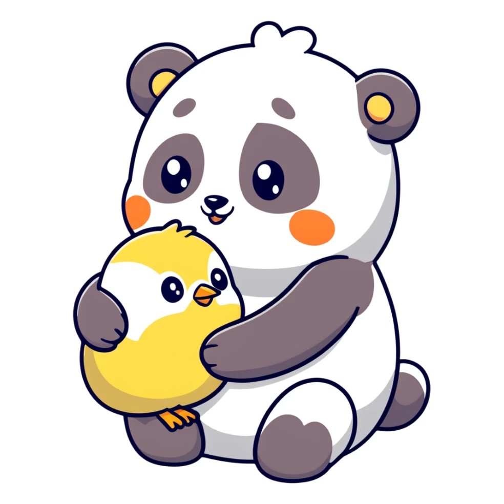 Panda and baby chick hugging sticker