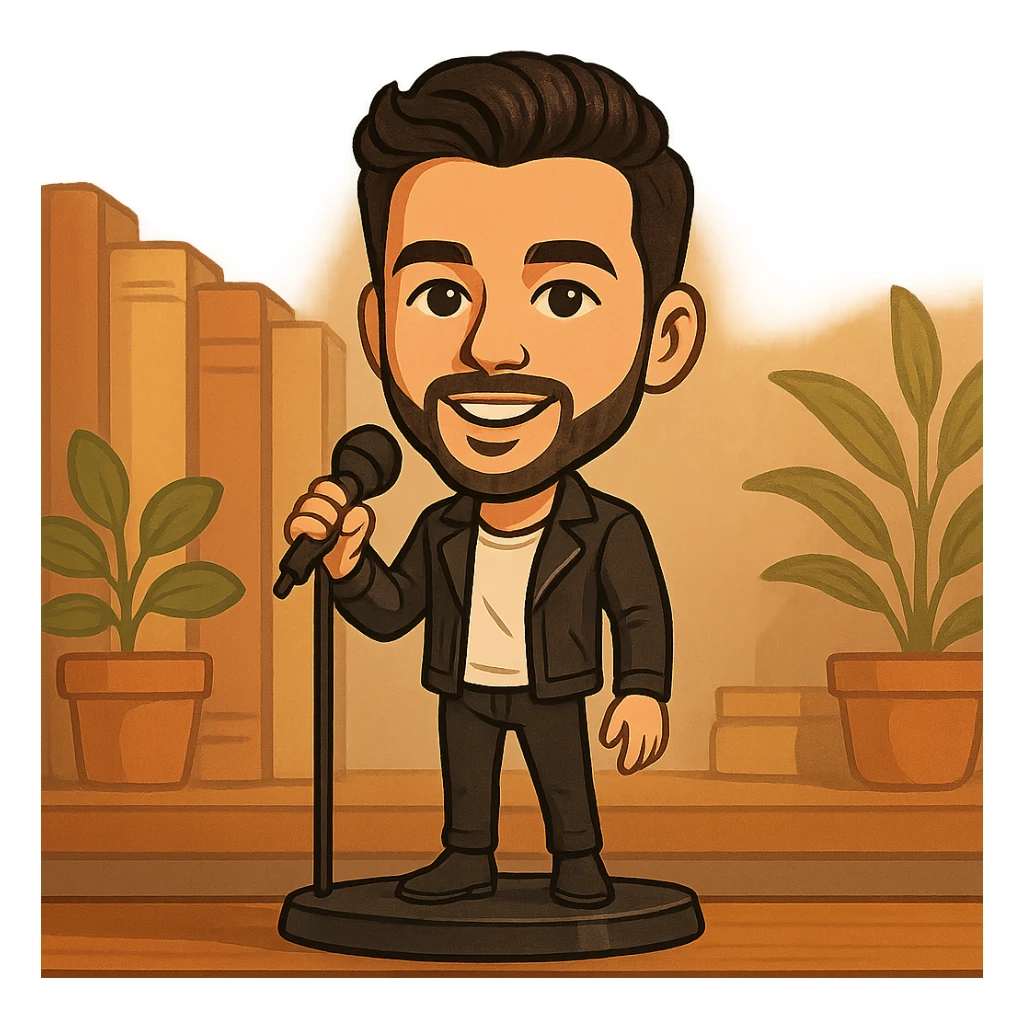 illustration of a pop singer with a microphone in bobblehead style sticker