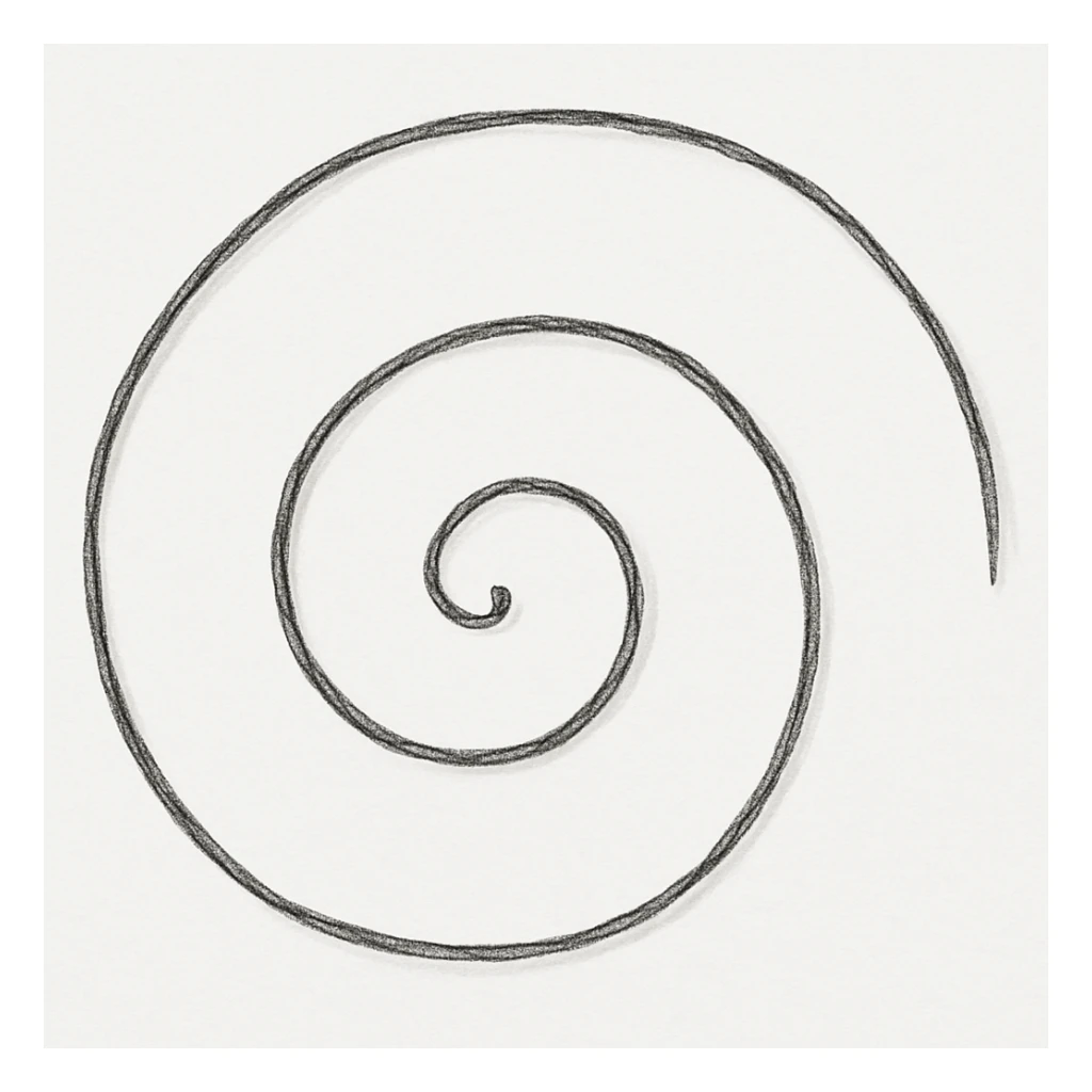 Add a subtle shadow to the Wicken spiral, keep black, white, and grey colors, sketchy and organic style, no background sticker