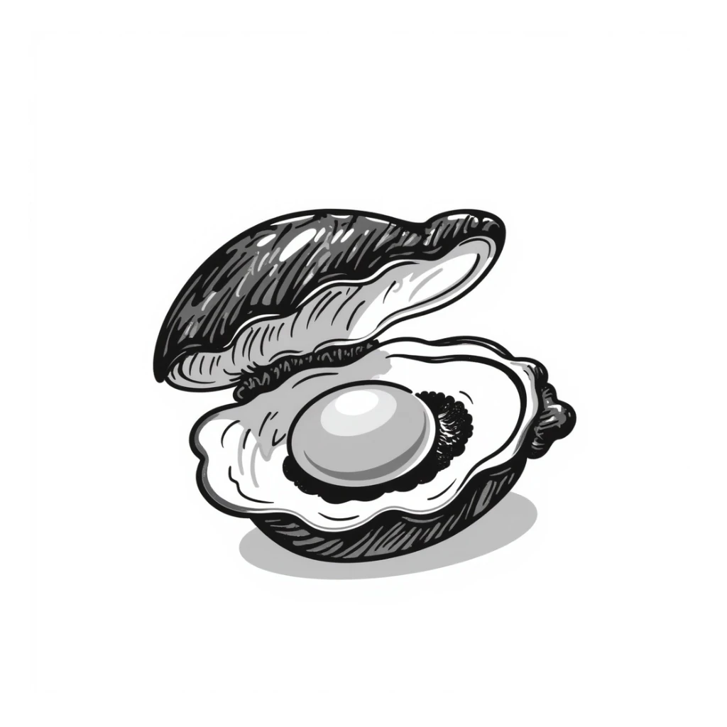 hand drawn doodle style oyster, sketchy lines, black and white sticker