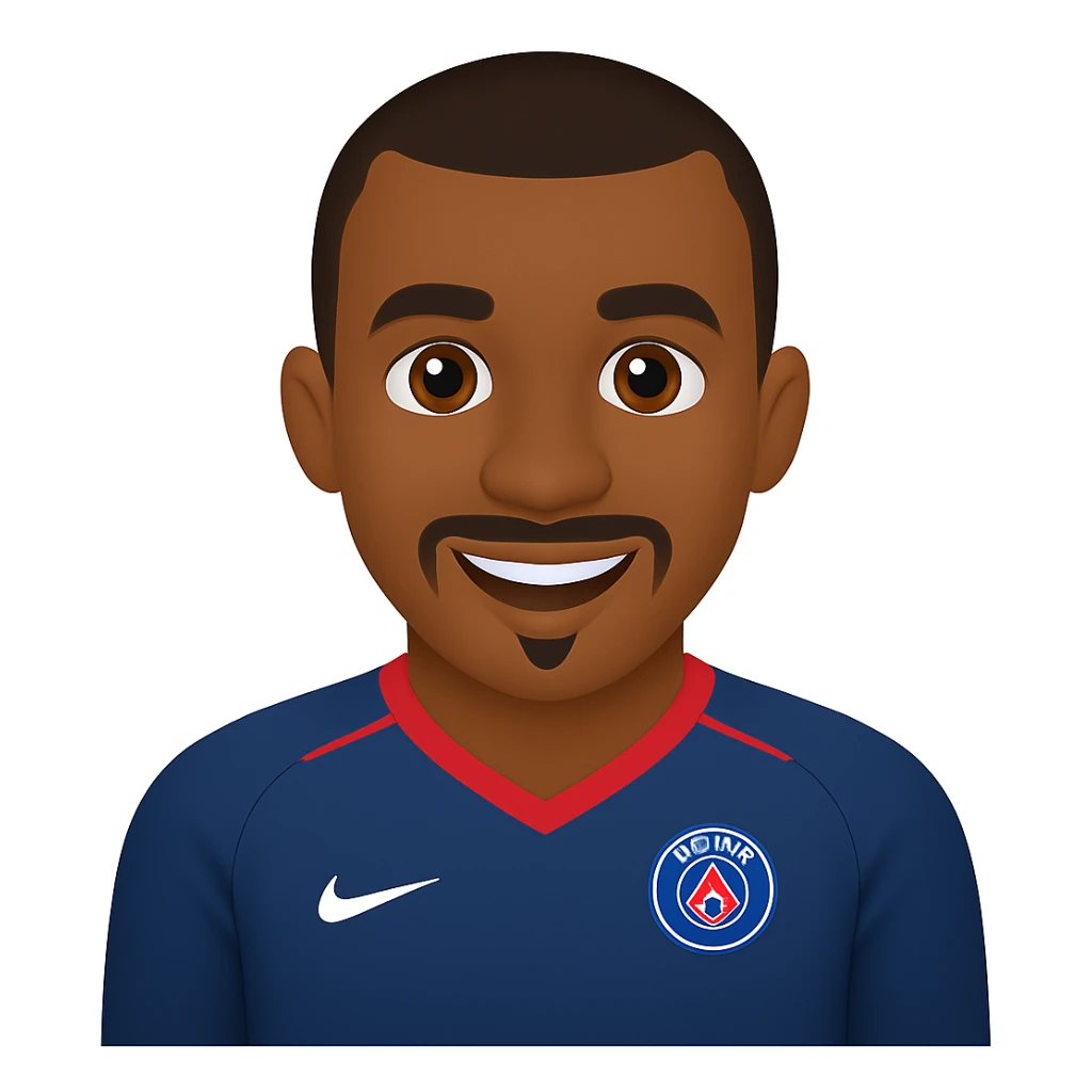 Replace the beard with a simple chin goatee on the PSG footballer Blaise Matuidi emoji, keep the PSG jersey and smiling expression. Maintain the original style and look of the emoji. sticker