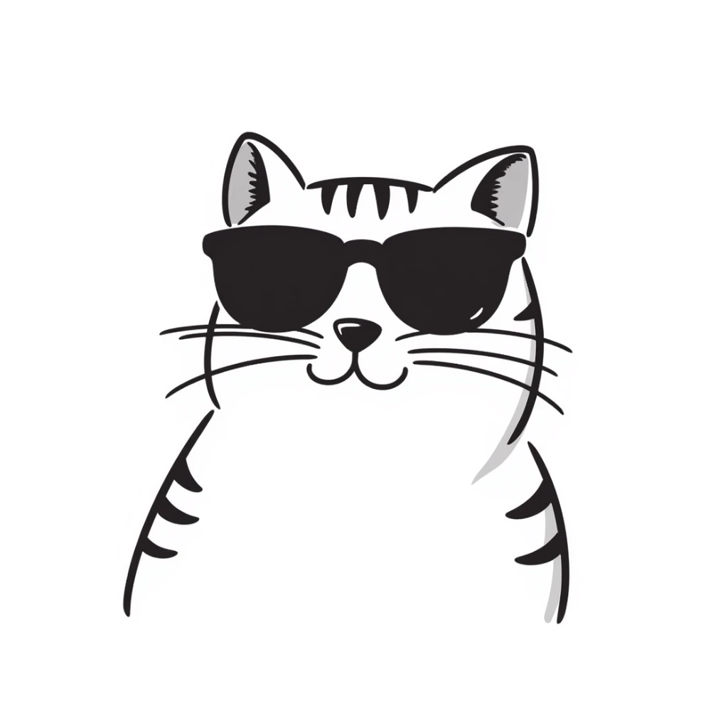 cat wearing sunglasses wearing sunglasses, hand drawn doodle style sticker