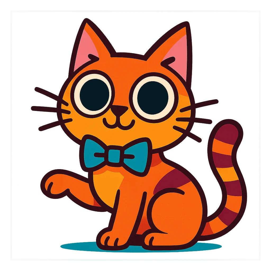 playful cat with oversized eyes and a bowtie sticker
