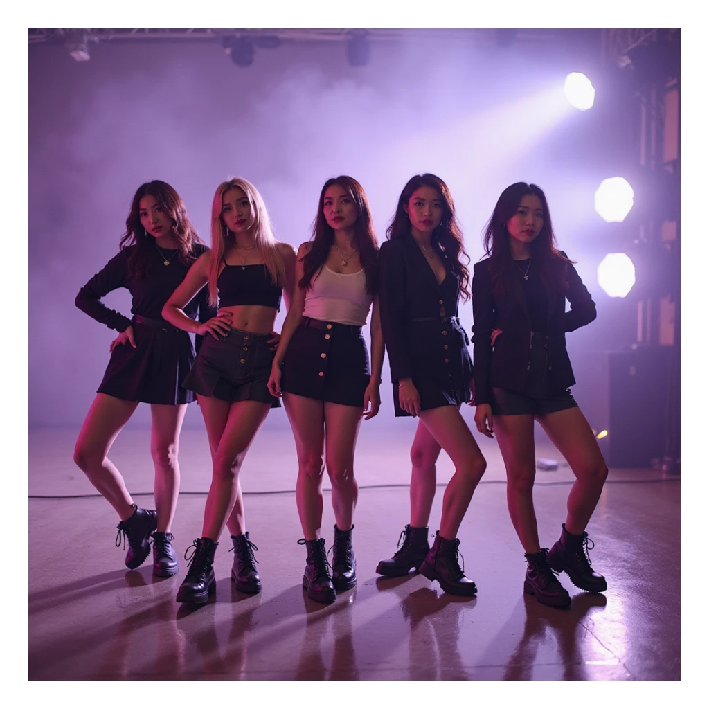 Blackpink K-pop group, photorealistic, dynamic dance pose, stylish and trendy, spotlight effect sticker