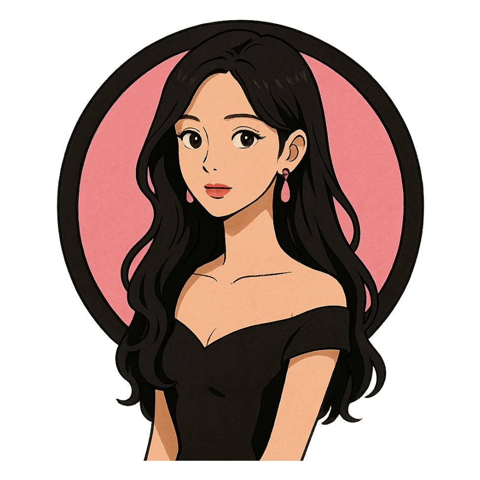 Blackpink inspired icon, pink and black, dreamy and elegant, Ghibli style sticker