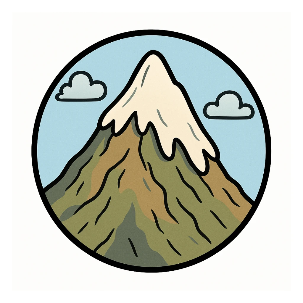 little alchemy style icon
subject: mountain
border: medium-black
shape: round, circular
background: white
style: full color fill with medium black outlining sticker