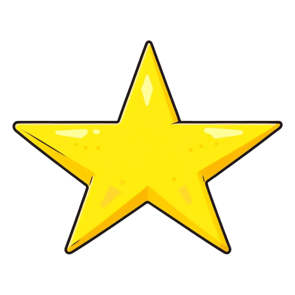3D golden star with soft glow, five sharp symmetrical points, lots of glitter particles, cartoon style, friendly appeal, pastel yellow background, Pixar-inspired lighting sticker