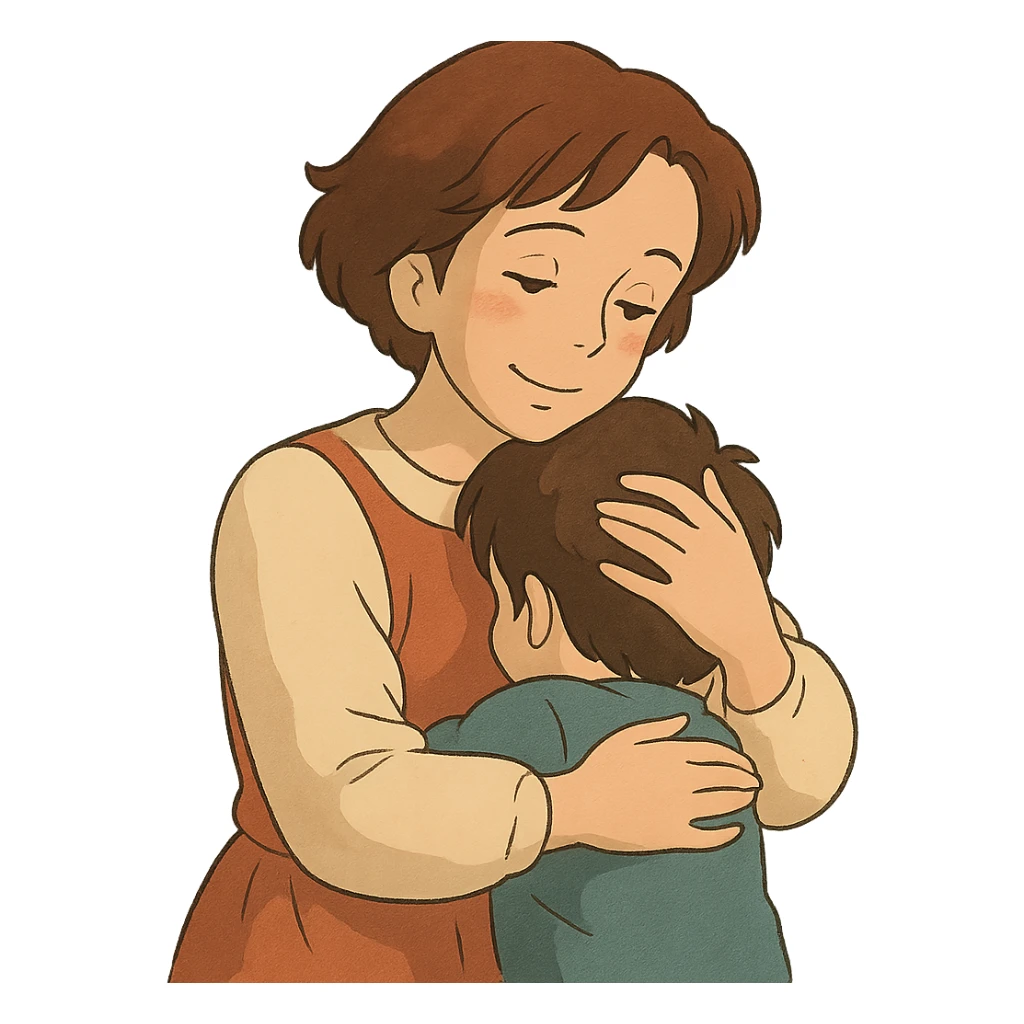 ghibli style illustration of a caring mom sticker