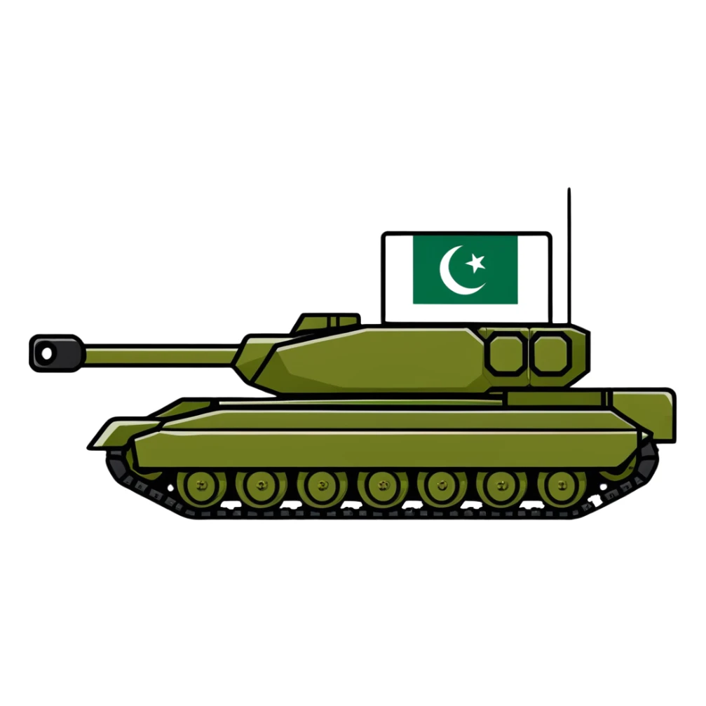 Pakistani military tank with Pakistan flag colors sticker