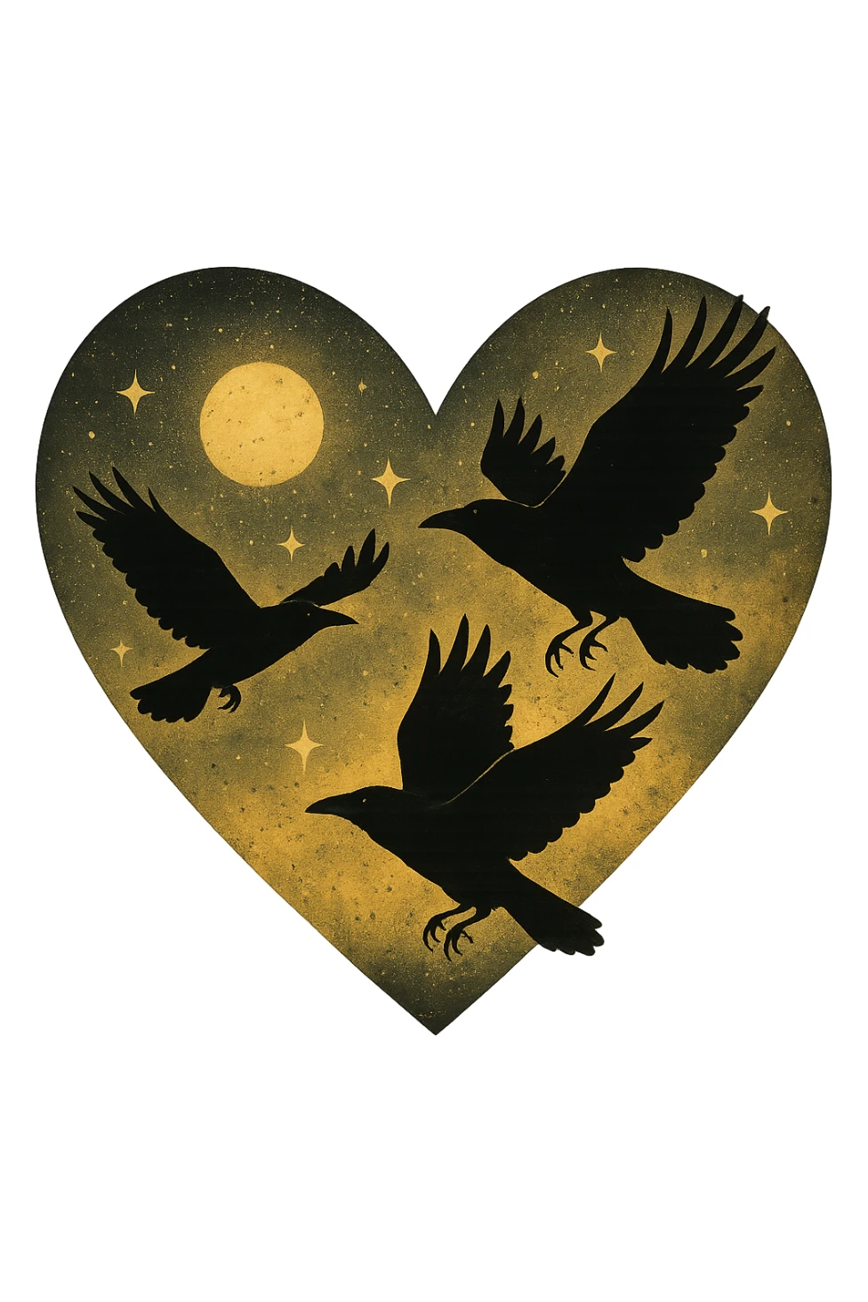  heart with yellow night sky and dark ravens, remove background sticker