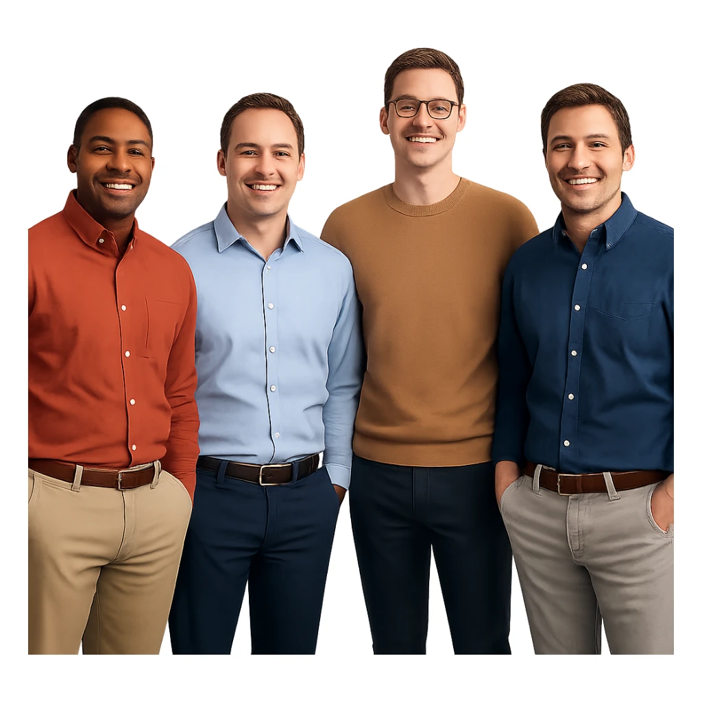 regular men, smiling, business casual, white background sticker