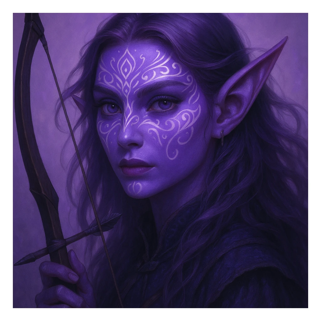 purple fantasy elf archer, close-up, intricate face paint, ethereal vibe sticker