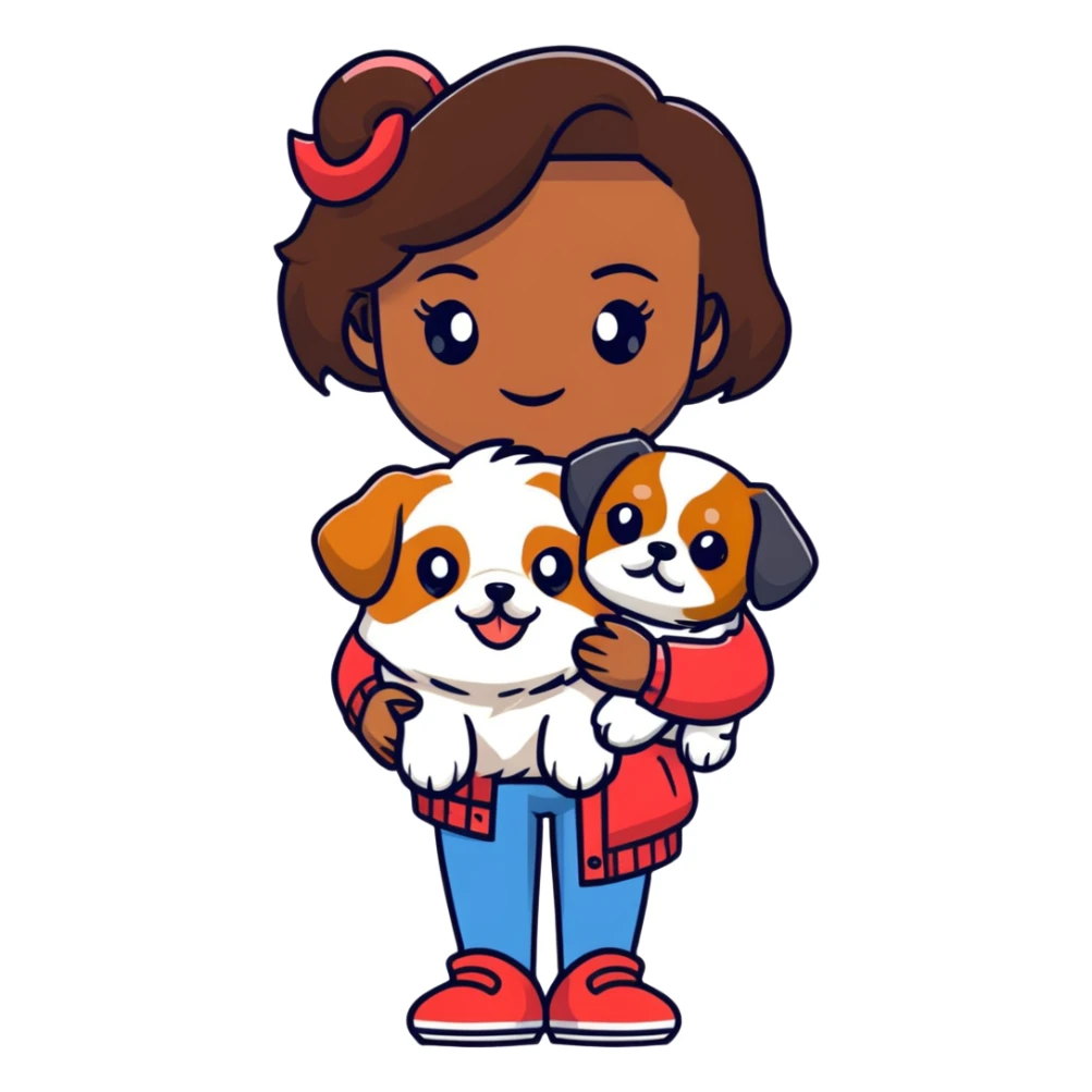 dark-skinned woman holding a Shih Tzu dog sticker