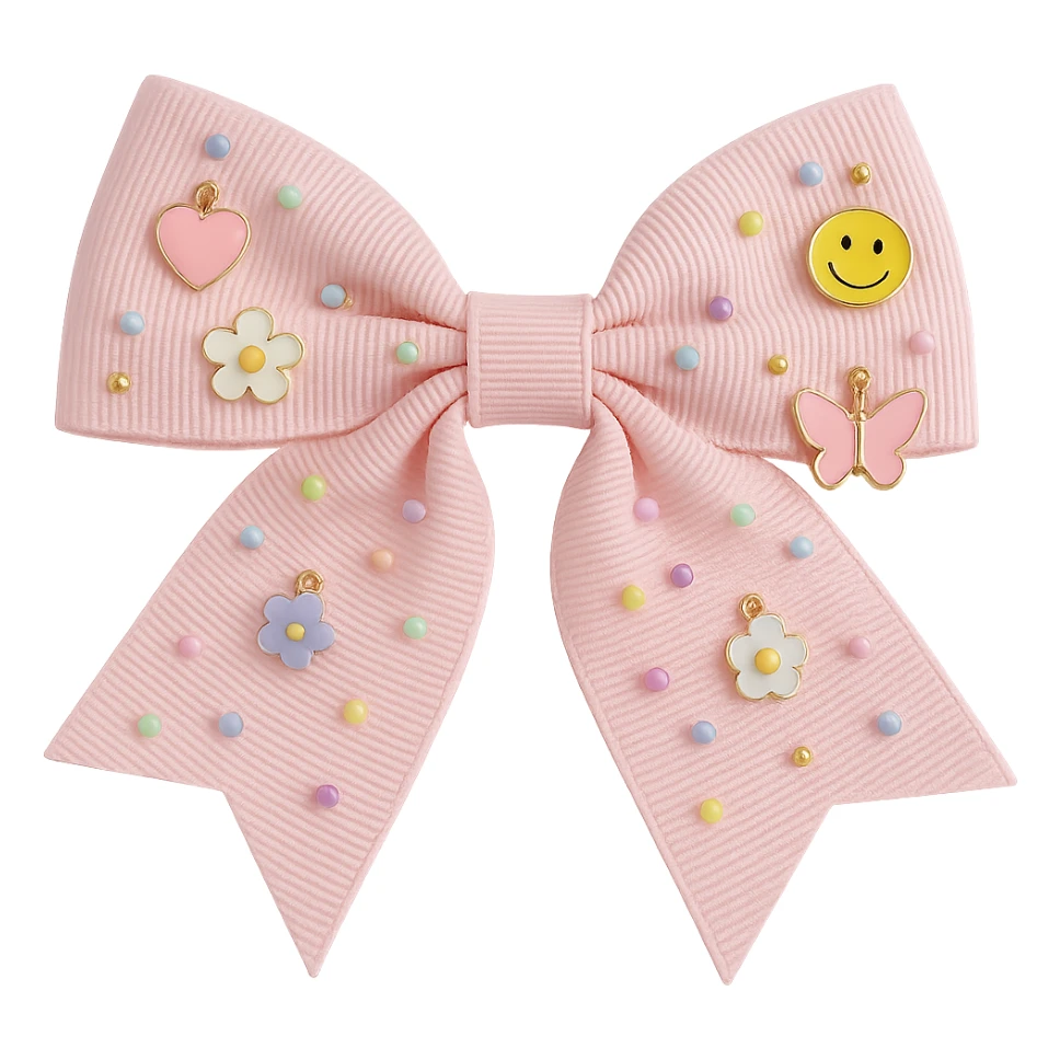 kpop bow with tiny charms and beads, cute and trendy, remove background sticker