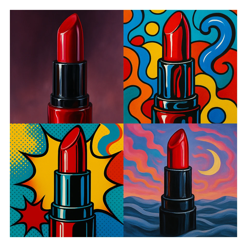 latex lipstick, various artistic interpretations, style exploration, diverse visual styles sticker