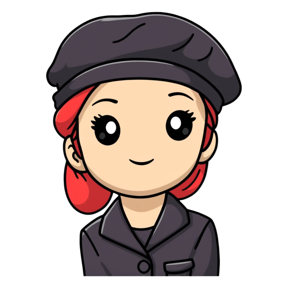 girl wearing a black beret sticker