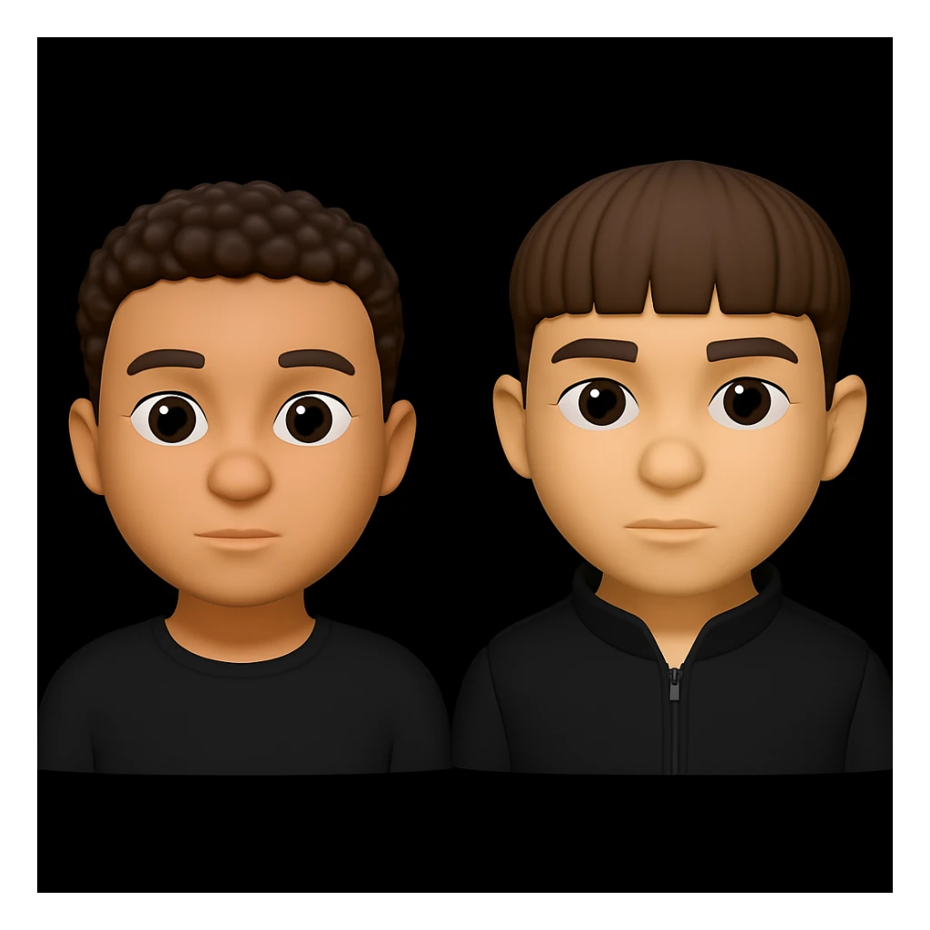 Place these two 3D emoji characters on one background, standing apart with noticeable space between them, without changing the images themselves sticker