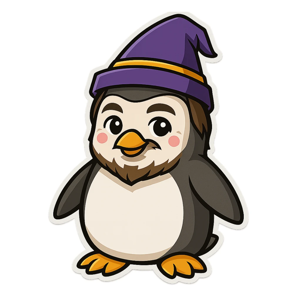 A penguin wizard in sticker style sticker