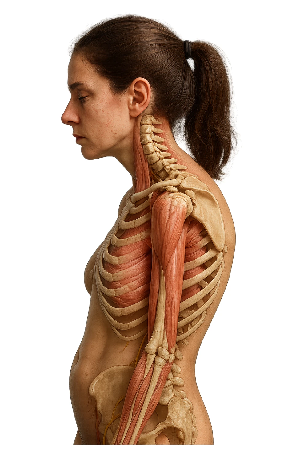 corpo umano anatomico di una donna di profilo con postura errata e spalle curve in avanti
IPERREALISTICO 4K sticker