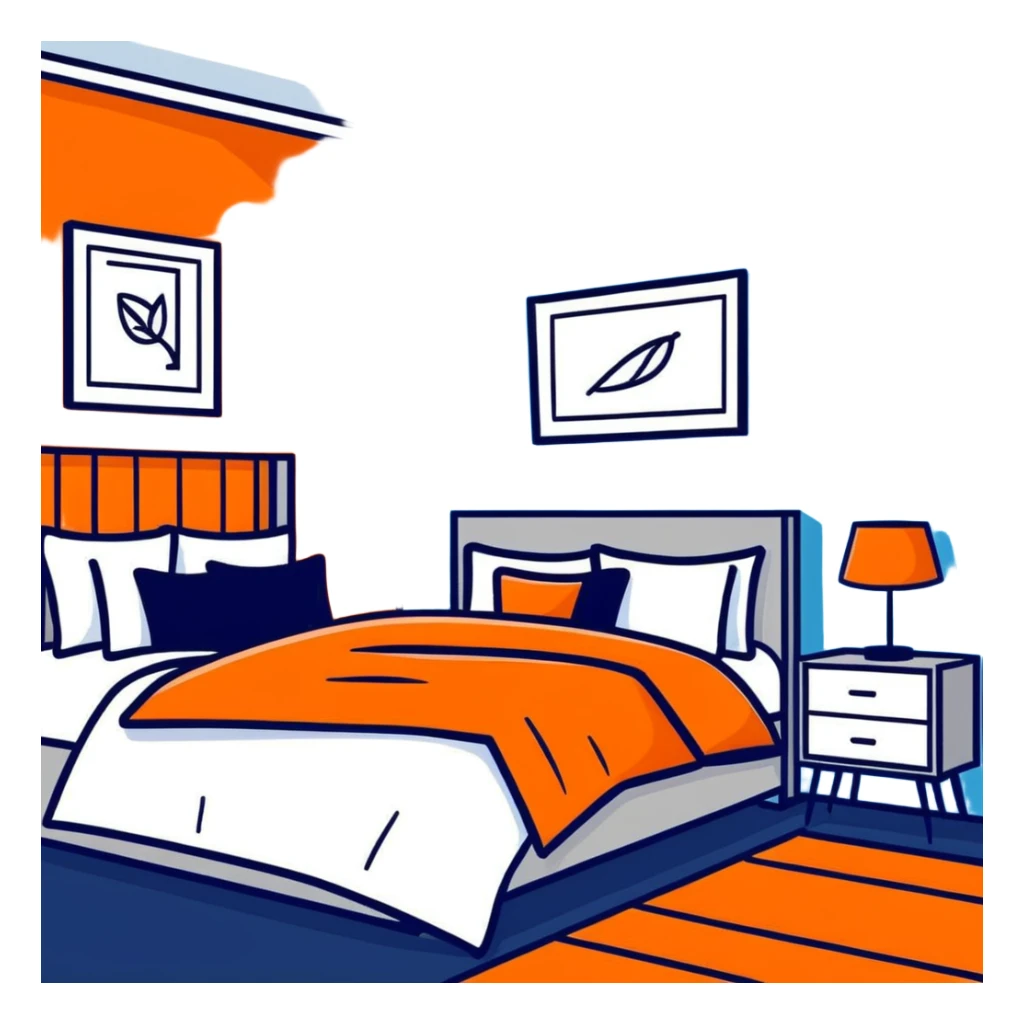 clean modern bedroom with blue walls and decor, contemporary design sticker