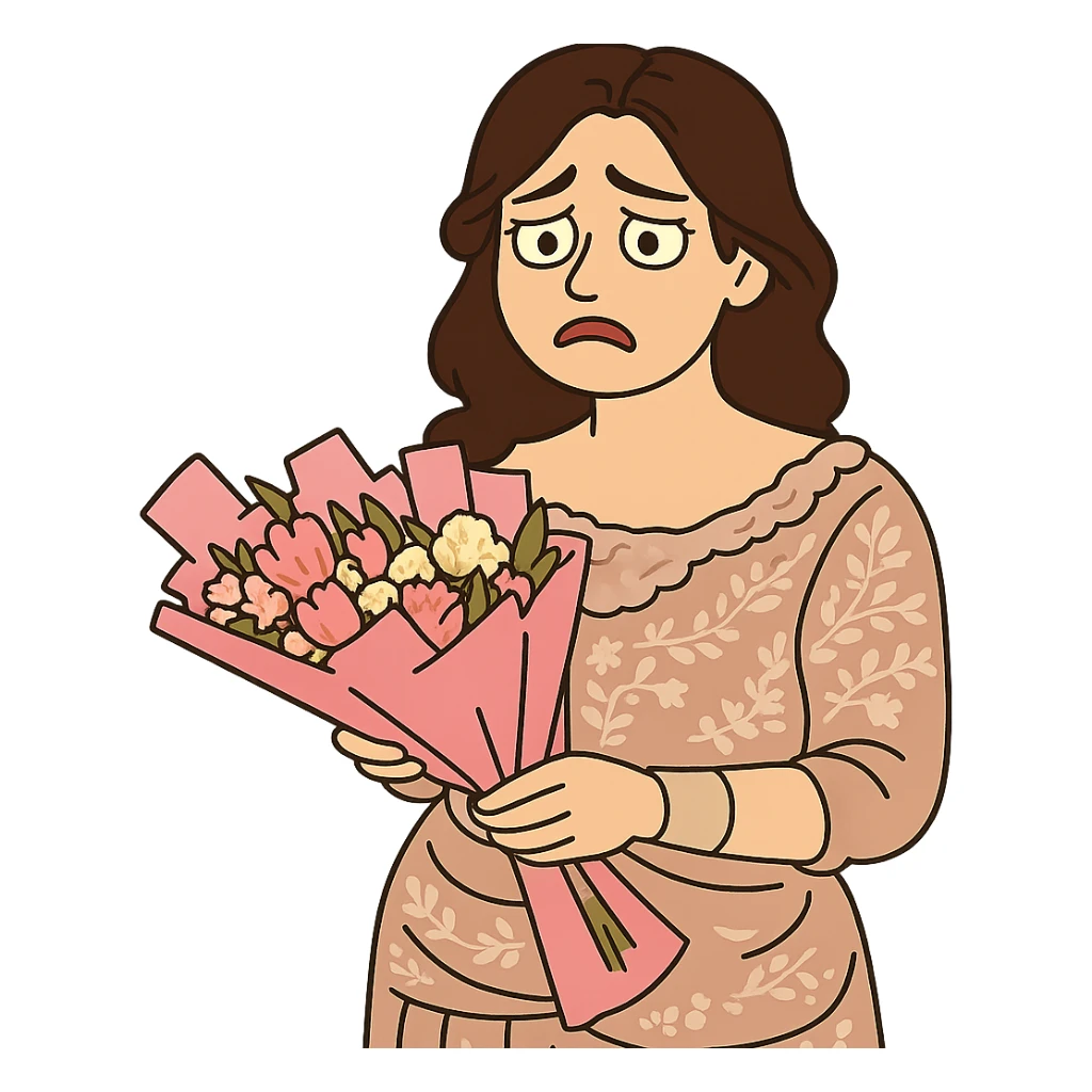 Create a cartoon sticker in Flat Toon style with a sad expression, transparent background. sticker