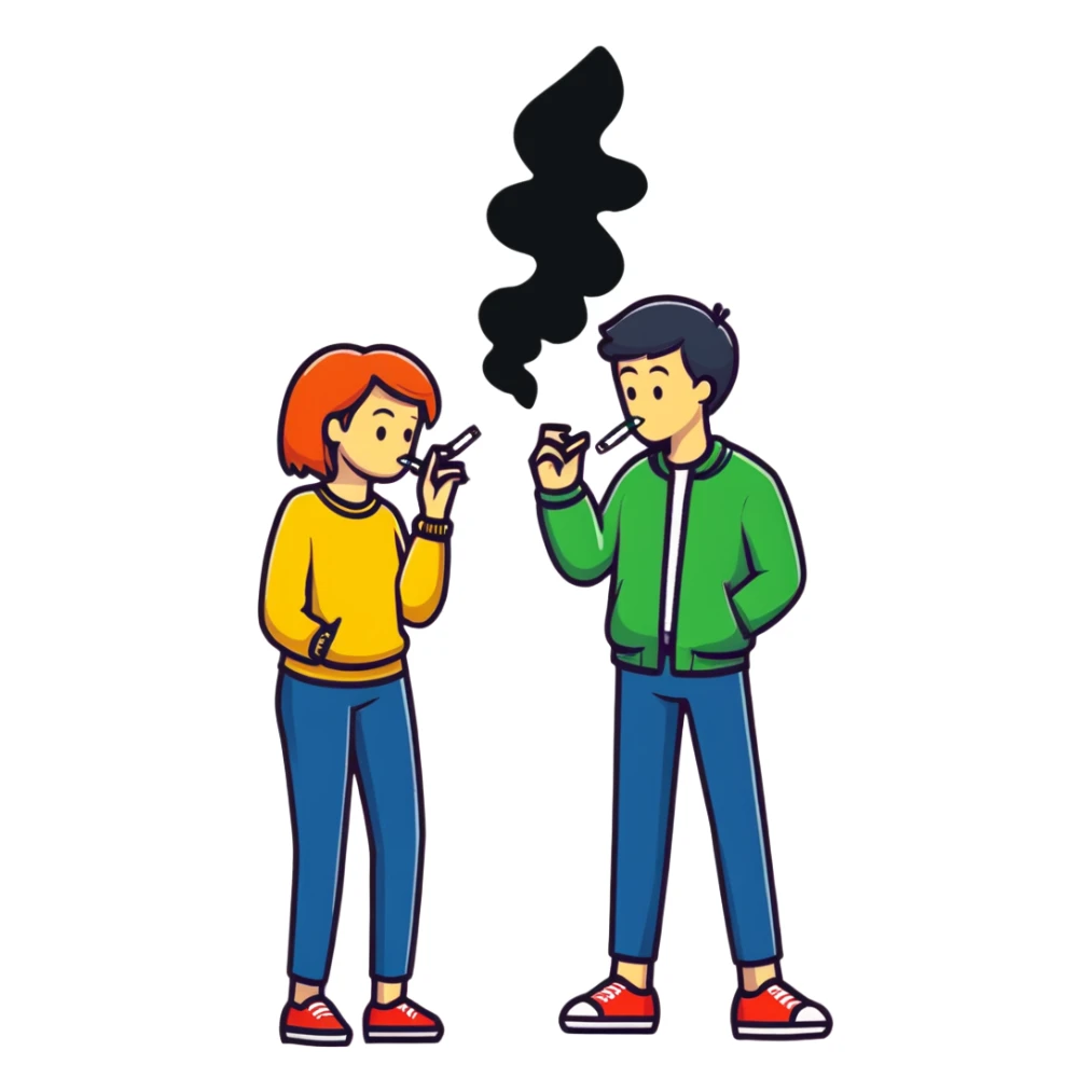 Cartoon couple sneaking into wedding ceremony, both smoking marijuana, full body, tiptoeing with hunched posture sticker