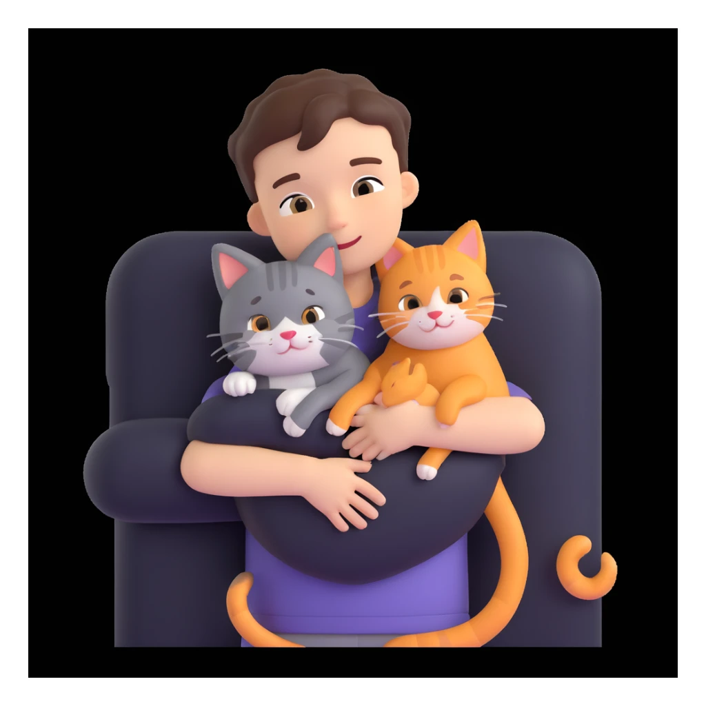 boy and cat pet, living room background sticker