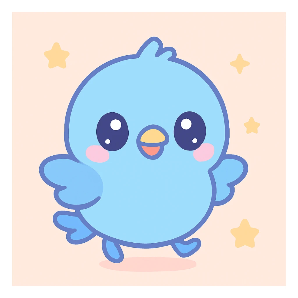bouncy blue cute bird, kawaii style, simple and adorable sticker