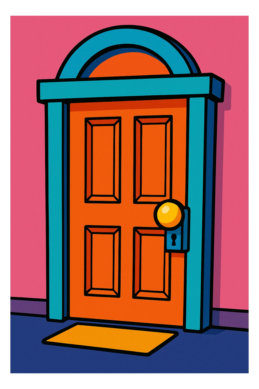 a door in a cartoon style, bright colors, exaggerated features sticker