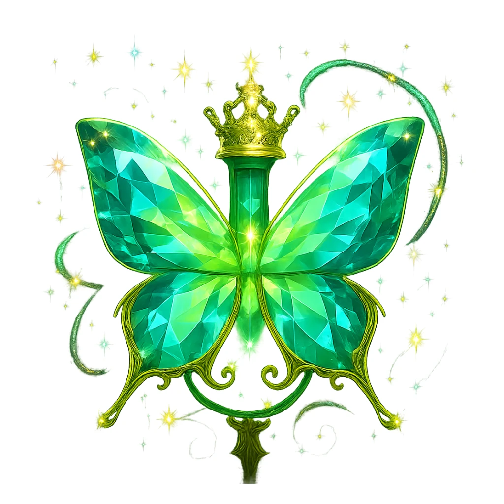 Surround the butterfly with extra intense, elegant magical sparkles and glowing effects, similar to the most luxurious effects on the previous bottles. Do not change the butterfly itself, only add more magical, floating, iridescent sparkles and glowing energy around it. Transparent background, no shadow or base. sticker