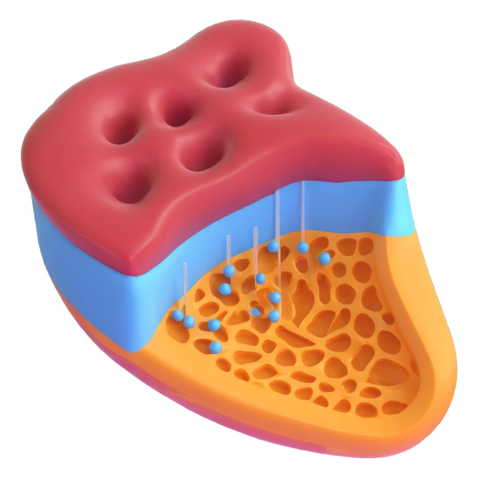 simple 3D cross-section of a biomembrane with a double phospholipid bilayer, one large channel protein spanning the membrane, small molecules or ions passing through the channel, clear and educational sticker