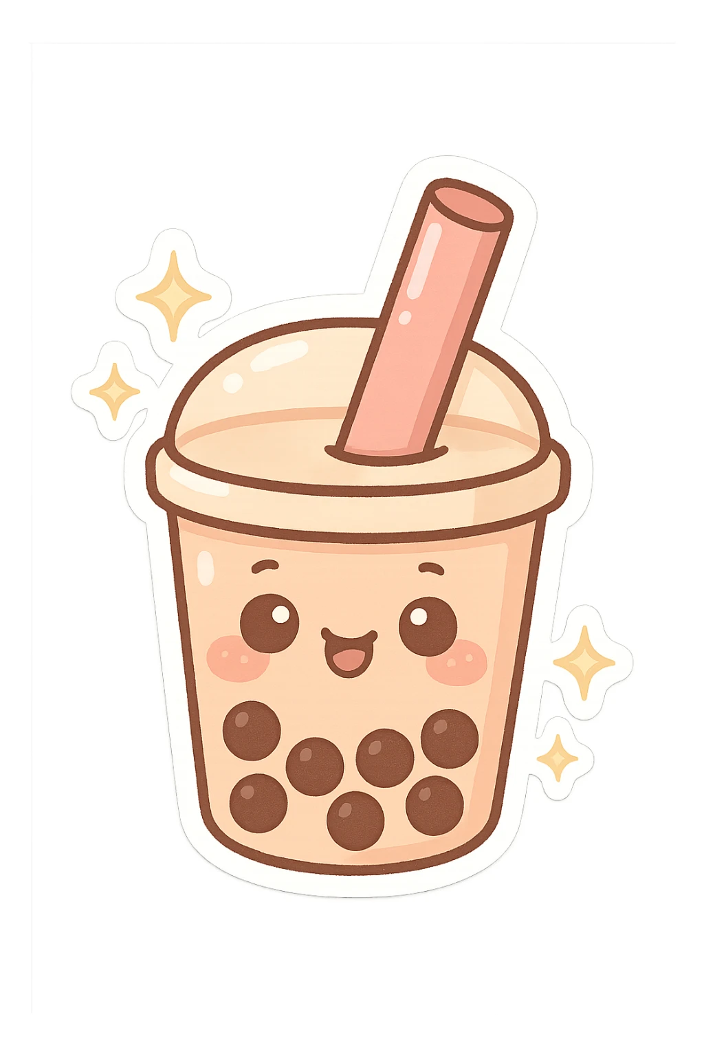 chibi sticker-style bubble tea with sparkles, cute and exaggerated sticker