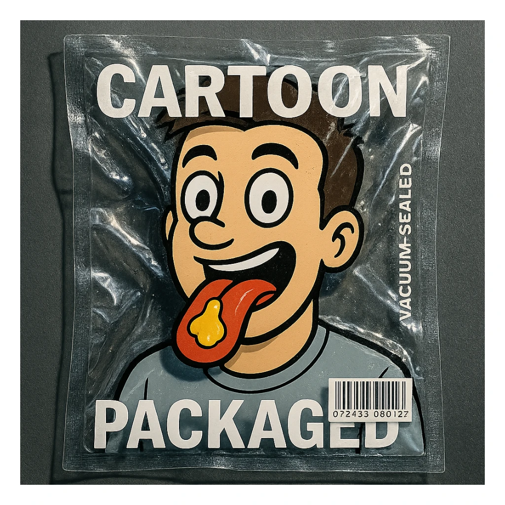Add much more mustard all over his face, keep the vacuum sealed style and transparent background. sticker
